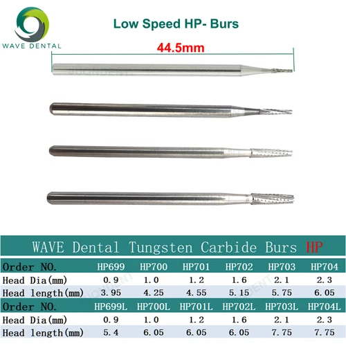 Imagen 2 del producto Fresas de carburo de tungsteno Dental, taladros de odontología de baja velocidad HP699 HP700 HP701 HP702, productos de laboratorio Dental, 5 unidades por paquete
