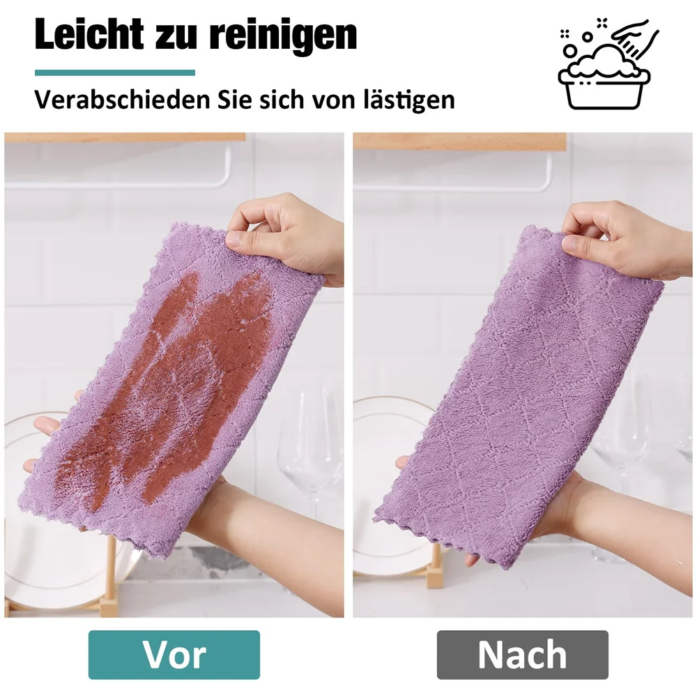 Homaxy Microfiber Kitchen Towel Absorbent Cleaning Cloths Washable Kitchen Cloths Non-stick Soft Dish Cloth Household Wash Towel