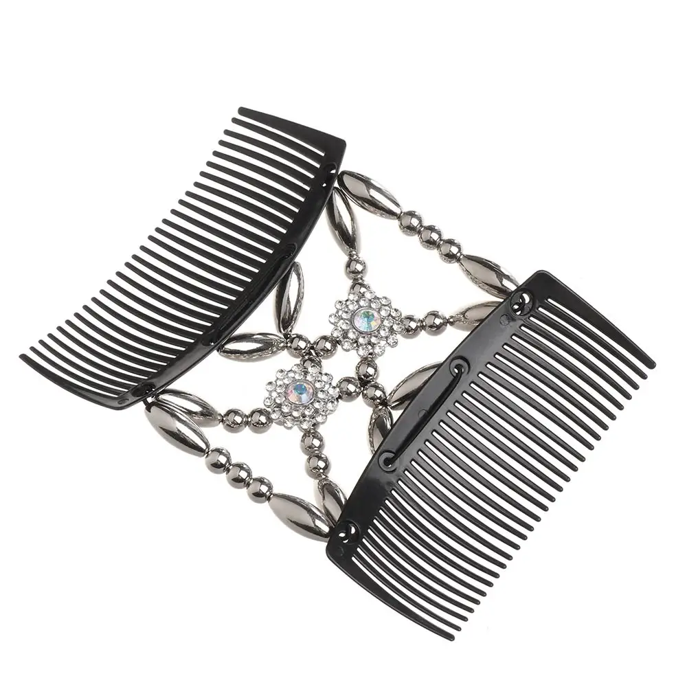 Ladies Women DIY Bun Maker Handmade Stretch Double Comb Elastic Hairpin Magic Hair Comb Beaded Hair Clip
