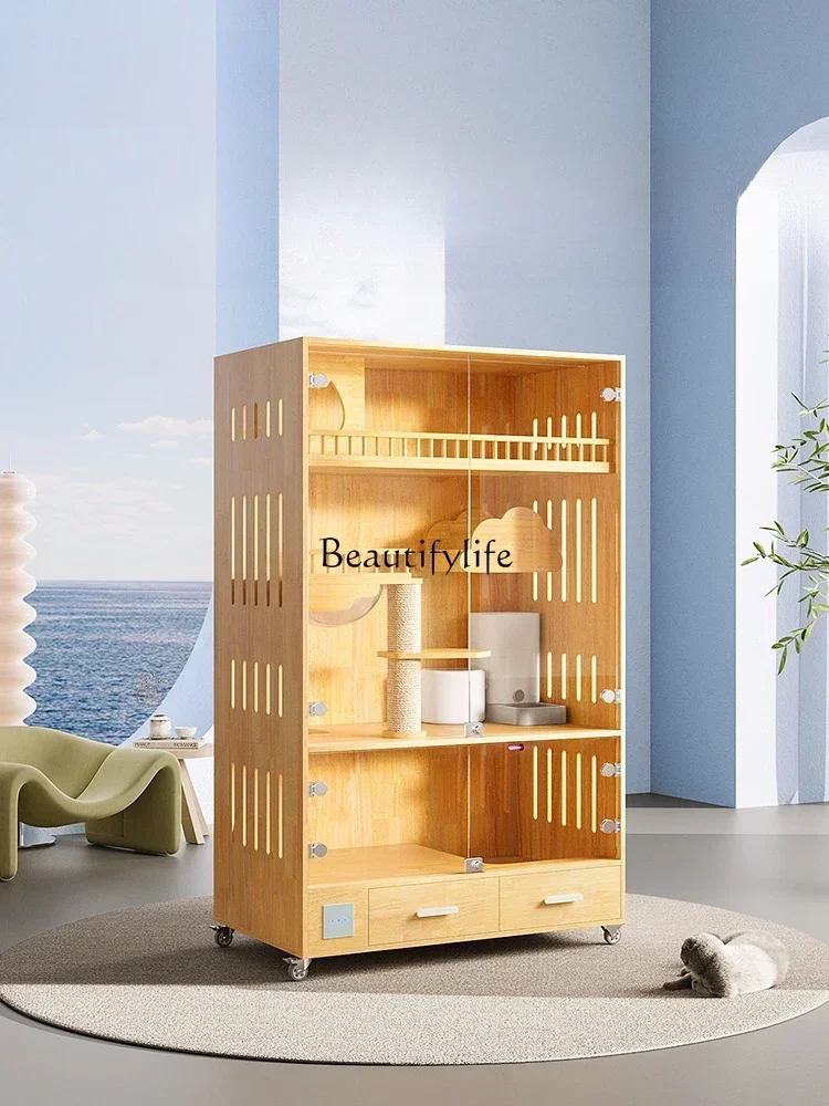 

LSolid Wood Cat Nest Luxury Home Indoor Oversized Cat House Cat Climbing Frame Integrated