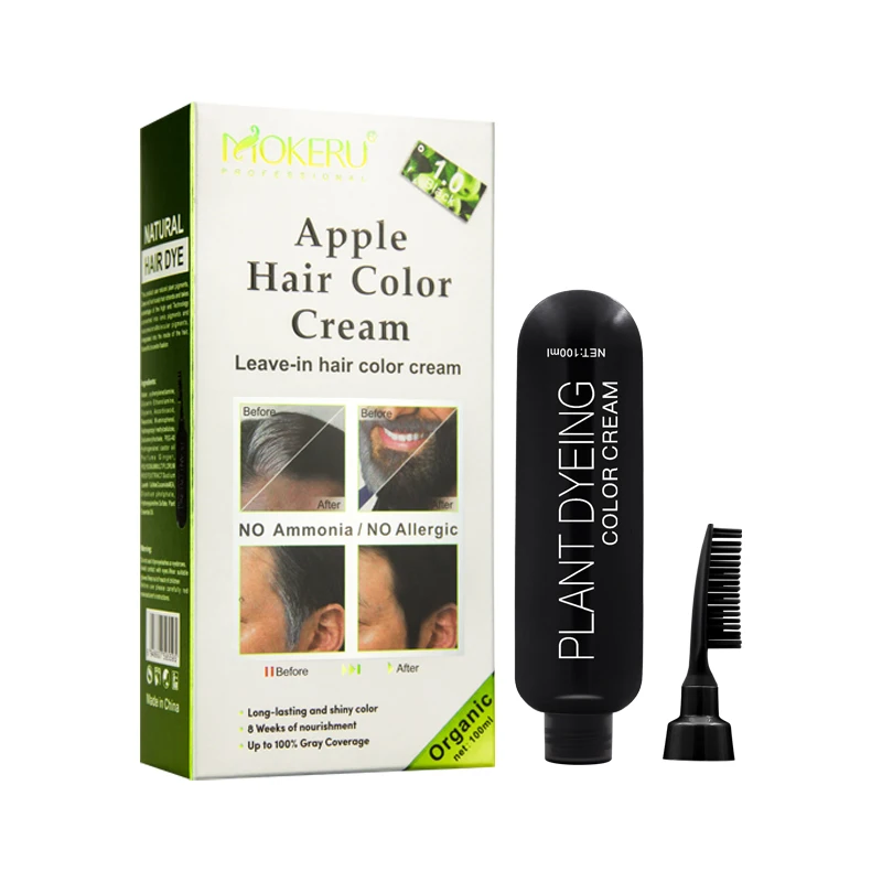 MOKERU Apple Hair Color Cream Leave-in hair color cream Up to 100% Gray Coverage also dye  beard black 100ml