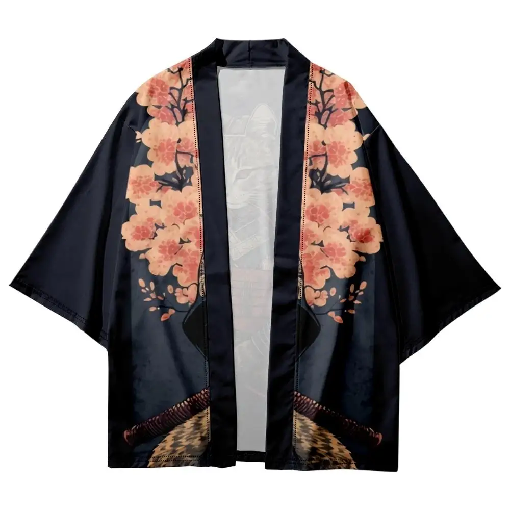 Japanese Kimono Yukata Samurai Kimono Man Cat Print Shirt Clothing Harajuku Cardigan For MenTraditional Haori Kimono Women