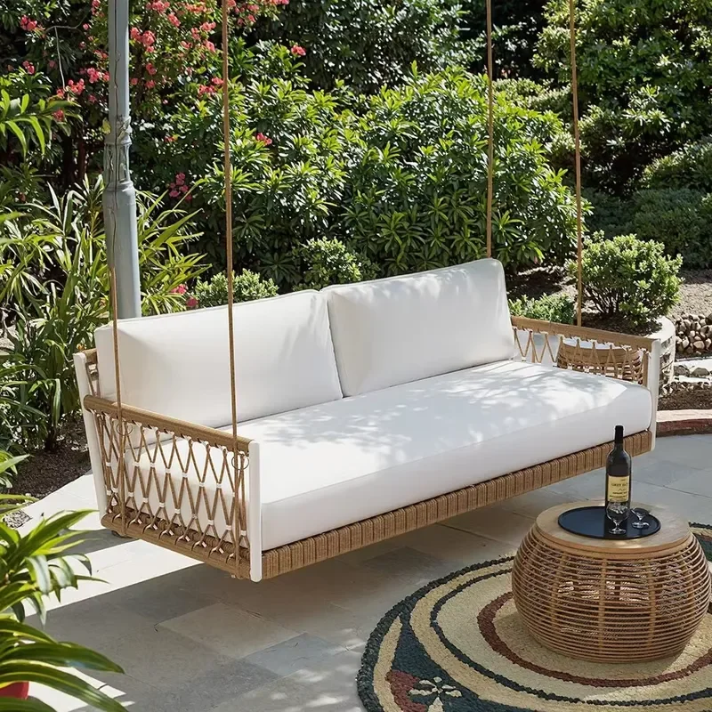 Modern White Cushion Portable Patio Sofa Swing Outdoor Aluminum Frame Rattan Hand-Wrapped Eco-Friendly Durable Hammocks