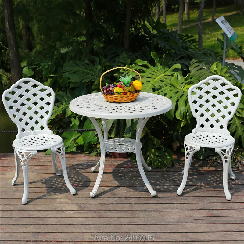 

Leisure Set of 3pcs cast aluminum garden furniture table and chairs Balcony Outdoor Terrace metal bistro an-rust waterproof