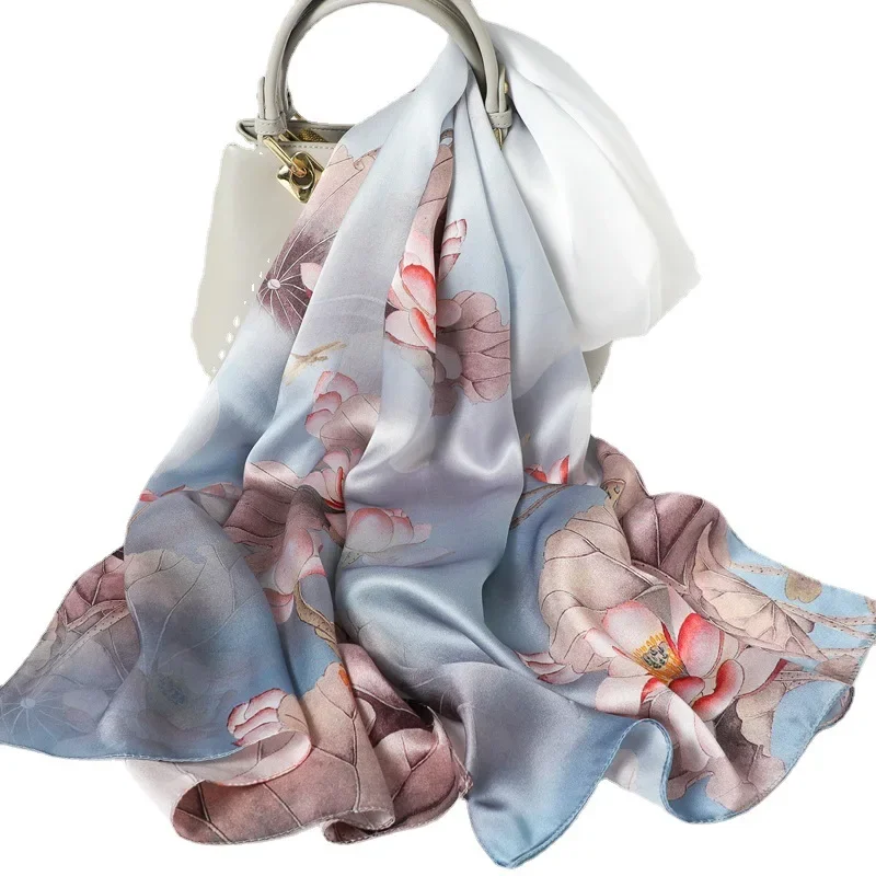 New Luxury Pure Silk Scarf Shawl Women Spring Autumn Long Scarves Ladies Brand 100% Silk Neck Scarf Foulard 170*53cm