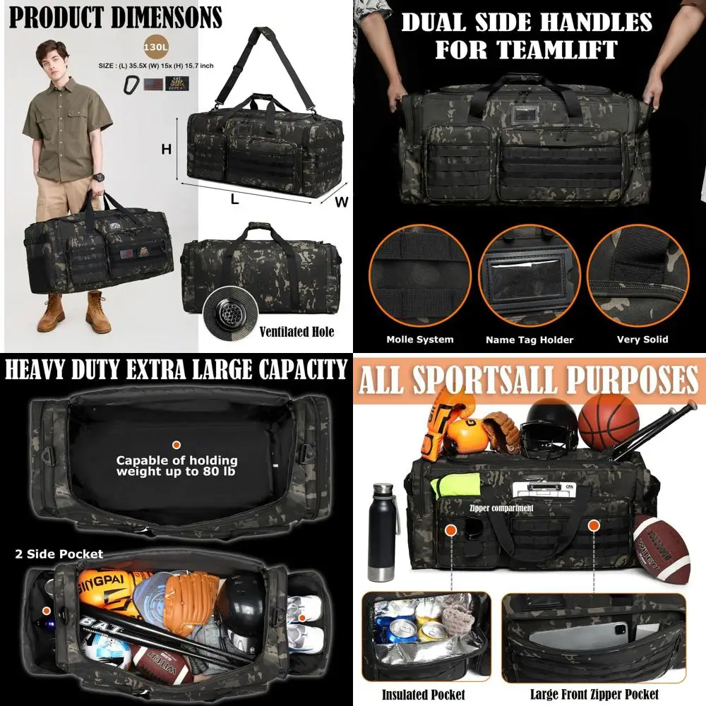 

130L Large Capacity Duffle Bag for Men - Heavy Duty Travel, Sports & Team Training Gear