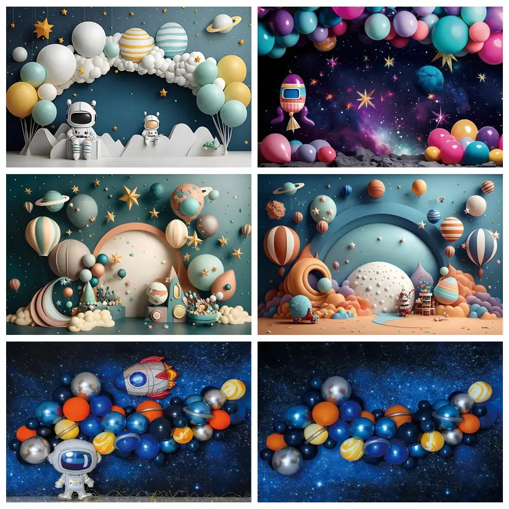 Astronaut theme Baby Shower Backdrop Outer Space Planet Cake Smash Birthday Party Photography Background Decor Photo Studio Prop