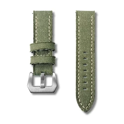 Hemsut Canvas Watch Bands Quick Release Premium Denim Green Two Pieces Watch Straps Matt Steel Buckle 20mm 22mm 24mm