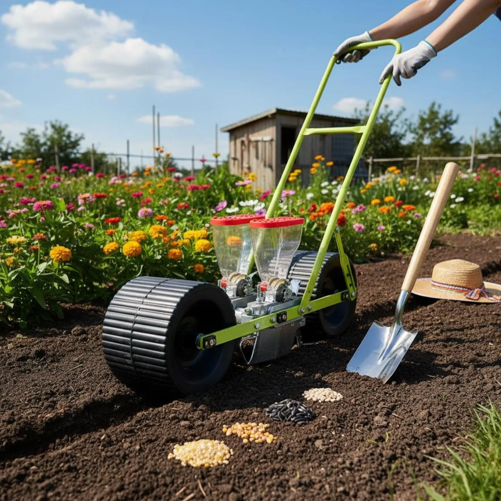 

Hand Push Seeder Adjustable Spacing Manual Vegetable Planter Accurate Garden Seeder Lightweight Design for Gardeners, Farm