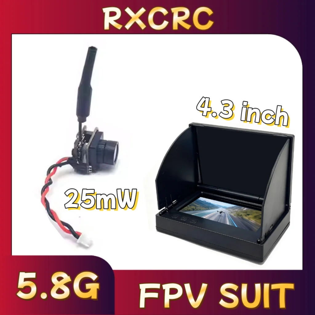 RXCRC 5.8G 701U 25mW 120°fov All-in-One Transmitterand ,FPV 4.3 inch monitor 56CH 480*272px.For RC Multicopter FPV Drone Part.