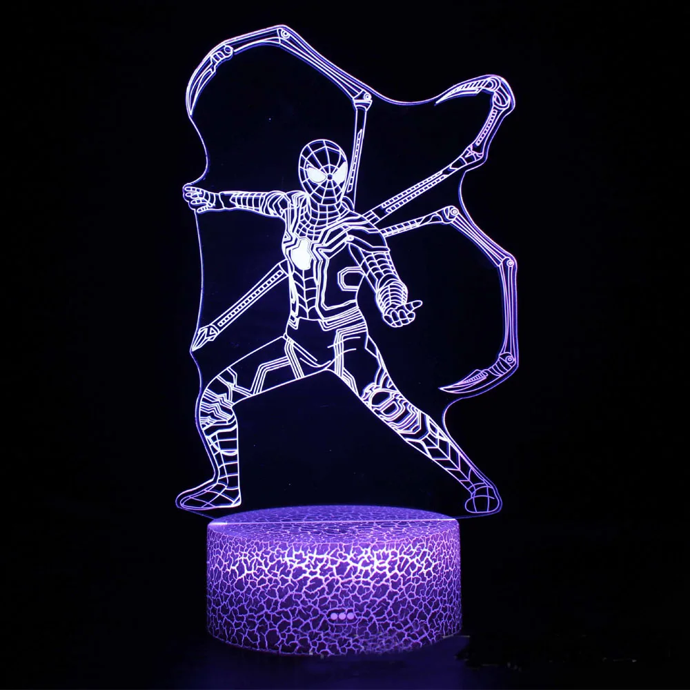 Disney Anime Character SpiderMan Lamp 3D LED Lights Kids Bedroom Lamp LED Toy Model Decoration Kids Gift