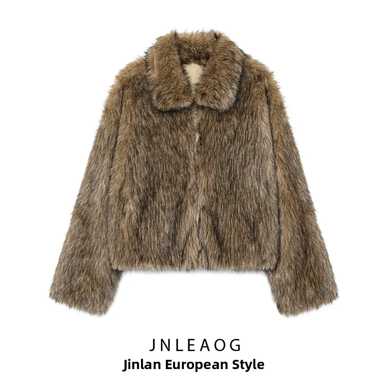 

Faionable Versatile Artificial Fur Coat JNLEAOG Women's ort Outerwear Polyester Fabric Long Sve Zipper Closure