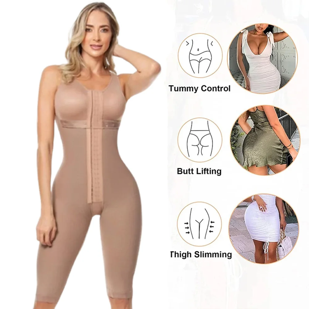 Fajas Colombianas alta compressão completa corpo Shapewear, peito envoltório macacão sem mangas para pós-parto, emagrecimento bainha barriga