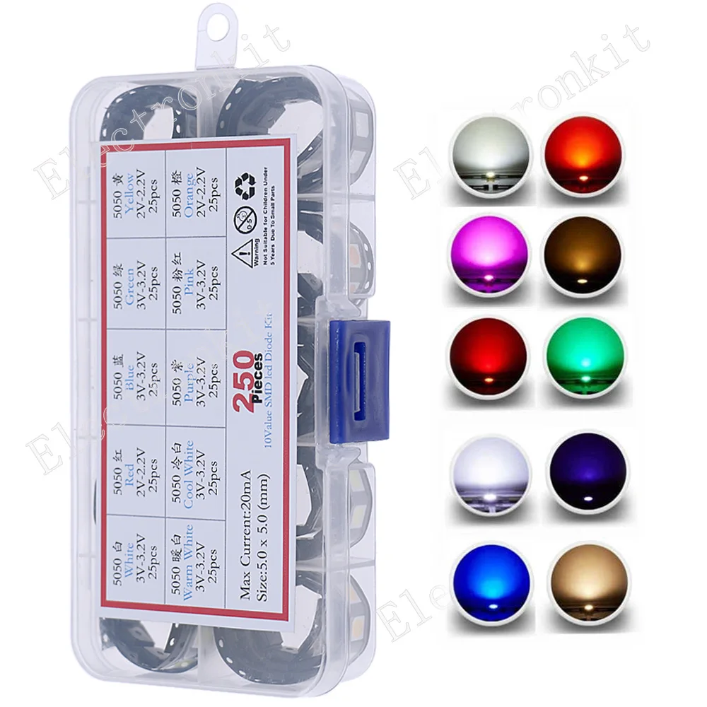 100pcs 5050 (2020) SMD LED Emitting Diode Lamp Chip Warm Cool White Red Green Blue Yellow Orange UV Pink SMT Light Beads kit