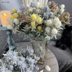 SunMade Ins Flocking Eryngium Plastic Artificial Flowers Home Wedding Decoration Blue Flower Flores Artificiales Fake Plants