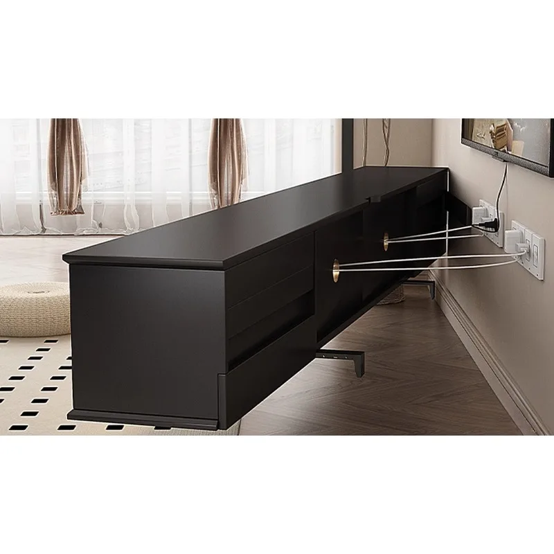 High-end TV cabinet, shielding socket, small apartment, living room furniture, black glass TV cabinet