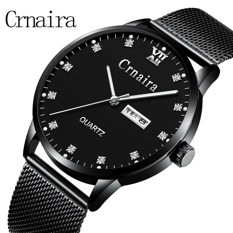 

Crnaira Men's Simple Fashion Ultra Thin Watch Business Stainless Steel Mesh Belt Diamond Face Luminous Waterproof Quartz Watch