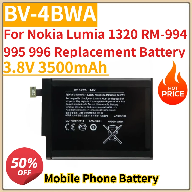 

High Quality New BV-4BWA 3.8V 3500mAh Mobile Phone Battery For Nokia Lumia 1320 RM-994 995 996 Replacement Battery