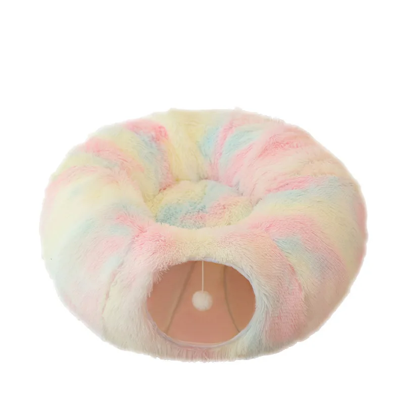 Plush Donut Pet Tunnel Bed Kennel Nest Cave Stuff Items Pet Supplies Cat Accessories House Kitten Training Toy