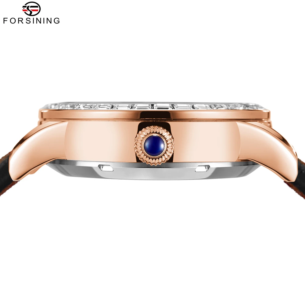 Forsining Men's Luxury Tourbillon Moon Phase Automatic Mechanical Movement Watch Carved Rhinestone Linen Fabric Strap Wristwatch