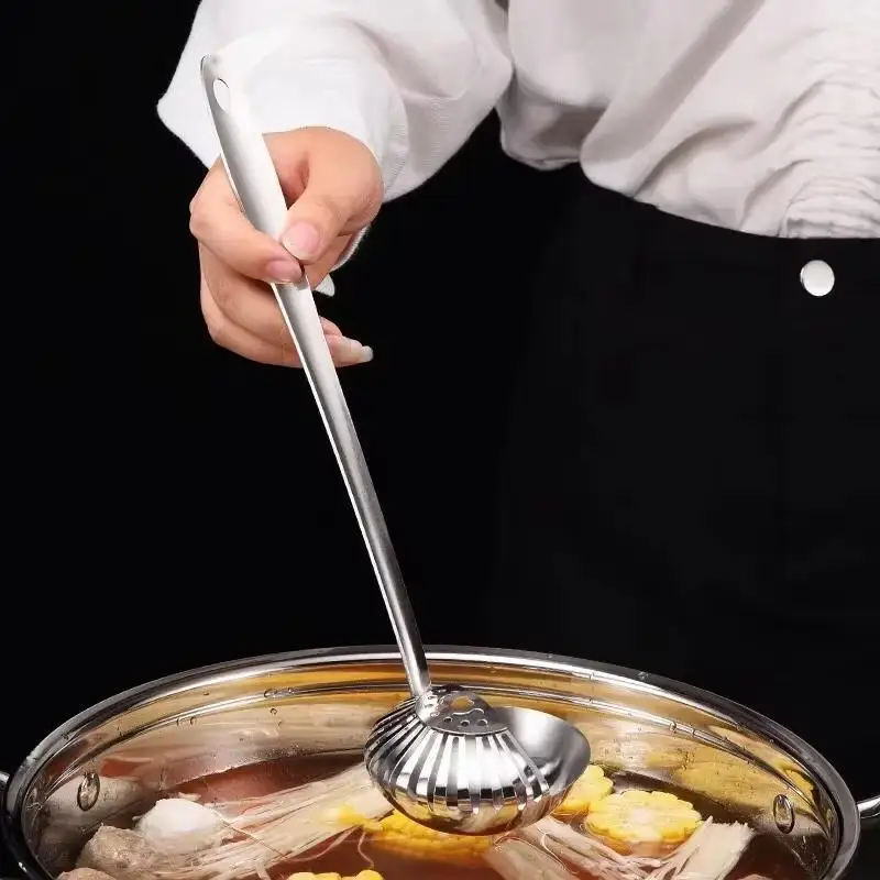 Useful New 1Pcs Dual Use Stainless Steel Soup Spoon Long Handle Removable Filter Colander Ladle Kitchen Tableware Scoop Utensil