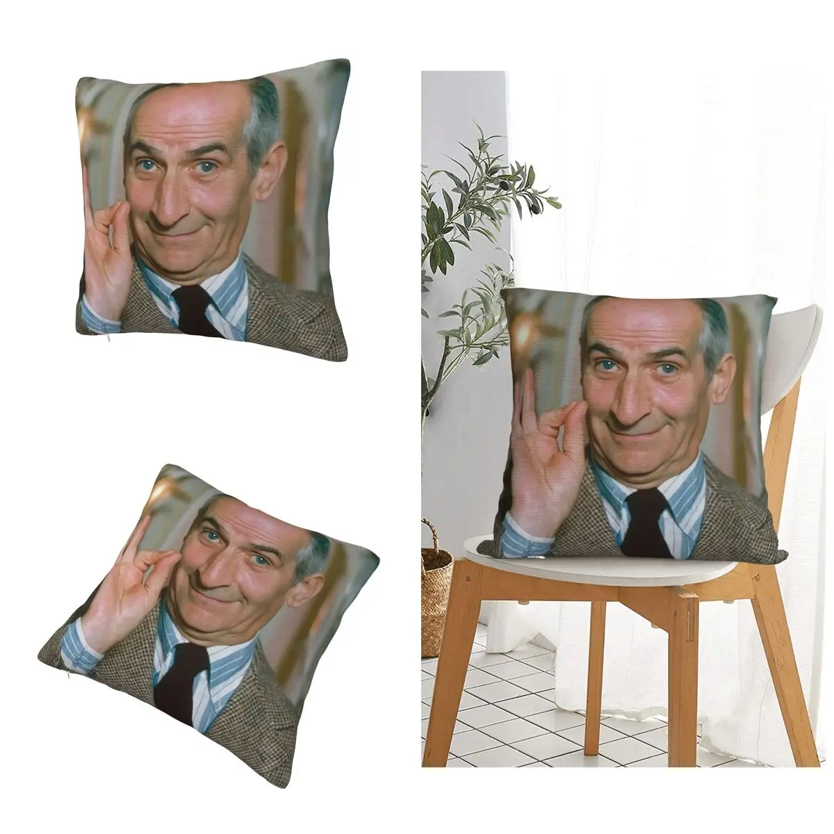 T Col Rond Louis De Funes Acteur Francais Comedie Cushion Cover Creative Print Pillow Case Polyester Pillowcase Home Decor