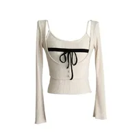 EOTVOTEE Knitted Sweater Sets Women Pullovers Stretch Casual Sexy Tank Top Autumn 2024 New Fashion Slim Female Jumpers Two-piece