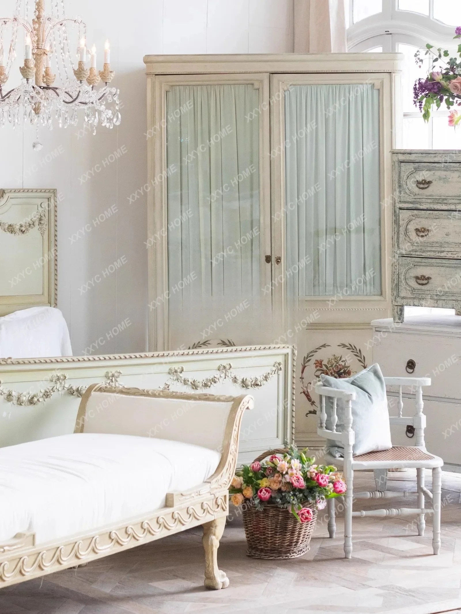 

Wedding Wood Wardrobe Painted European Cabinet Girls Open Closet Organizer Storage White