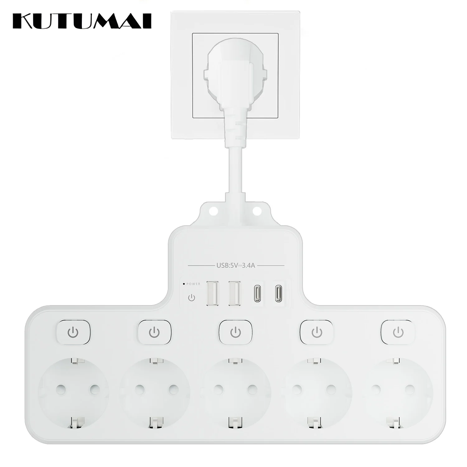 EU Power Strip Multi Electric Socket Network Filter 5 Outlets 4 USB Ports Charging Surge Protector independent switch for home