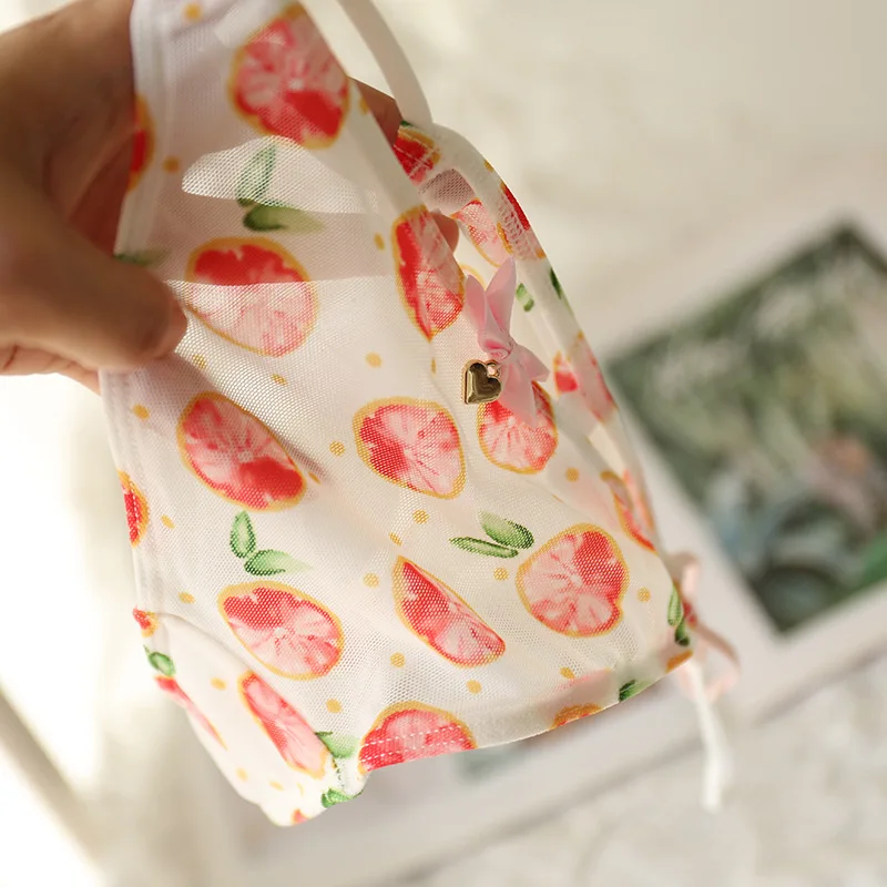 유럽과 미국의 메쉬 끈 T 바지 섹시한 투명 레오파드 인쇄 핑크 귀여운 여성 속옷 낮은 허리 소녀