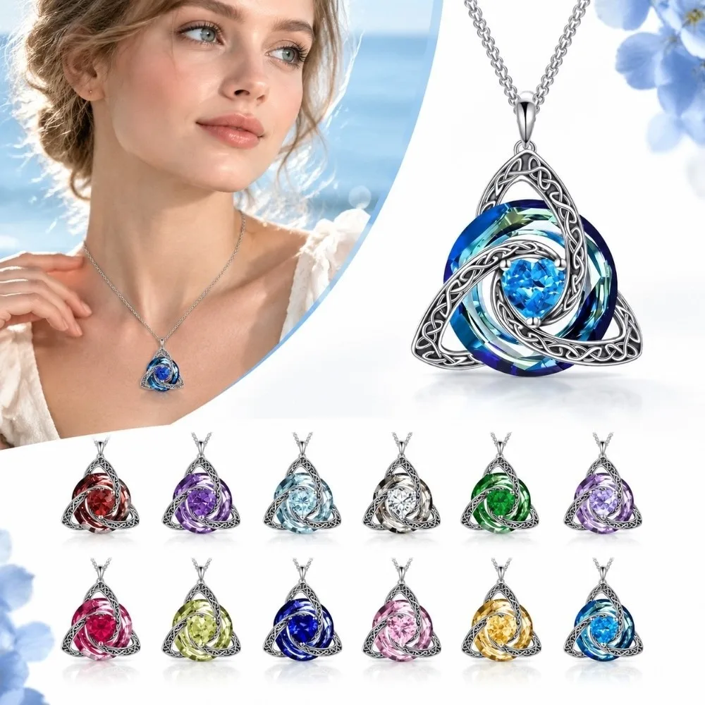 New Knot Shape Witch Knot Necklace Zircon Gemstone Adjustable Chain Zircon Necklace Birthstone Necklace Daily Wear