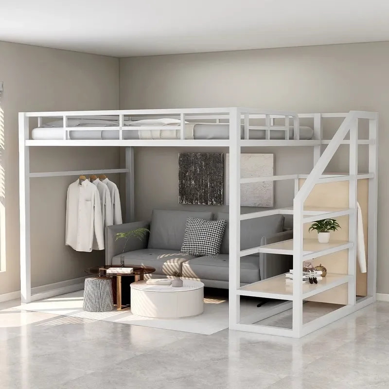 for Wrought Iron Elevated Loft Bed Space Saving Single Upper Bunk Simple Design for Small Apartment Household Use