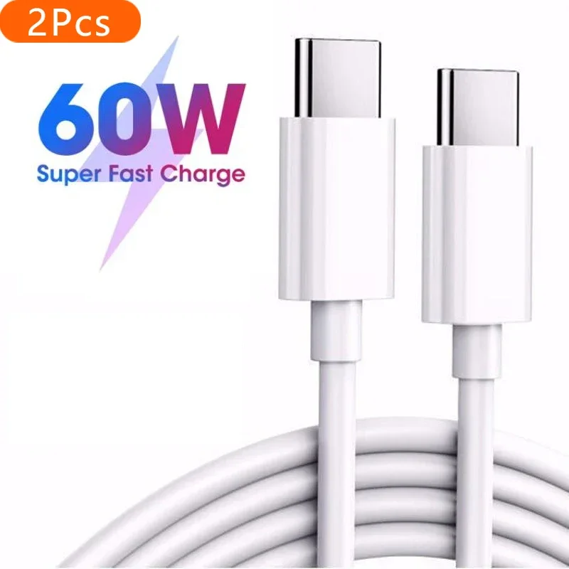 2Pcs 60W USB-C to USB-C Fast Charging PD Cable for iPhone 15 Pro Max iPad Air 5 Macbook Huawei Mate 60 Samsung Type C to Type C