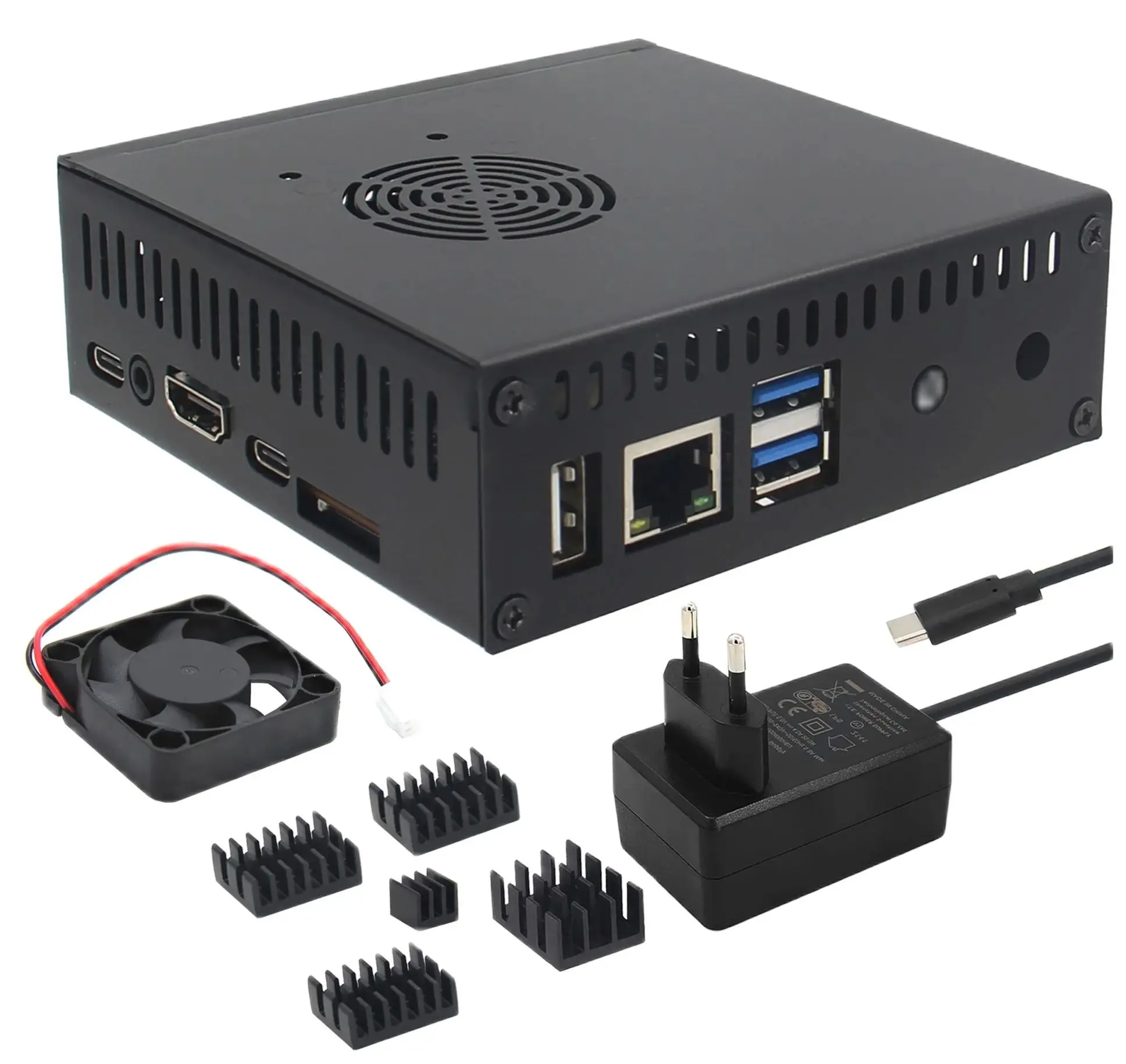 Orange Pi 5 Case, Orange Pi 5B Case(N506) With 4010 Cooling Fan & Aluminum Heatsinks & Power Adapter 5V 4A 20W