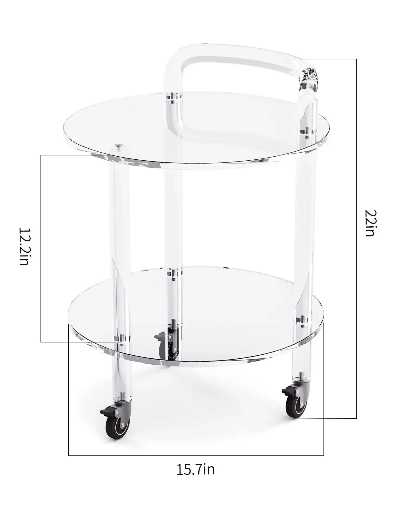 Moderen Clear Round Coffee Table 2-Tier Acrylic Side Table Top Coffee Table with 3 Locking Wheels, for Living Room, Bedroom