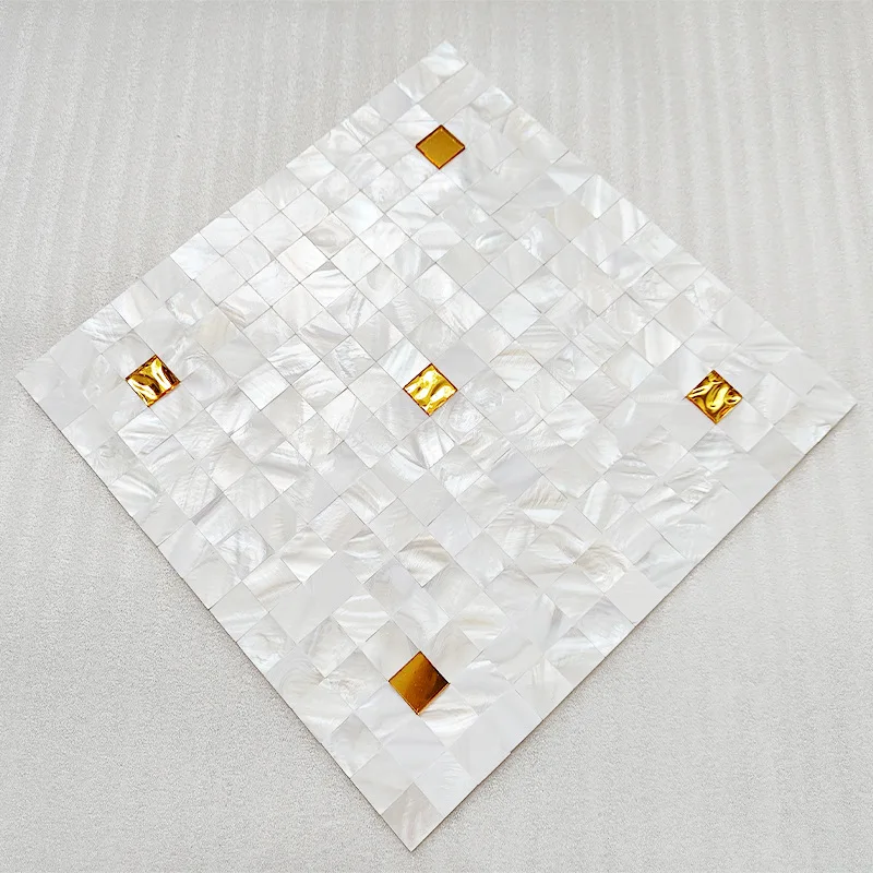 30x30cm White Gold Shining Natural Shell Mosaic Tile 0.2cm Entrance Living Room Balcony Kitchen Background Wall Sticker