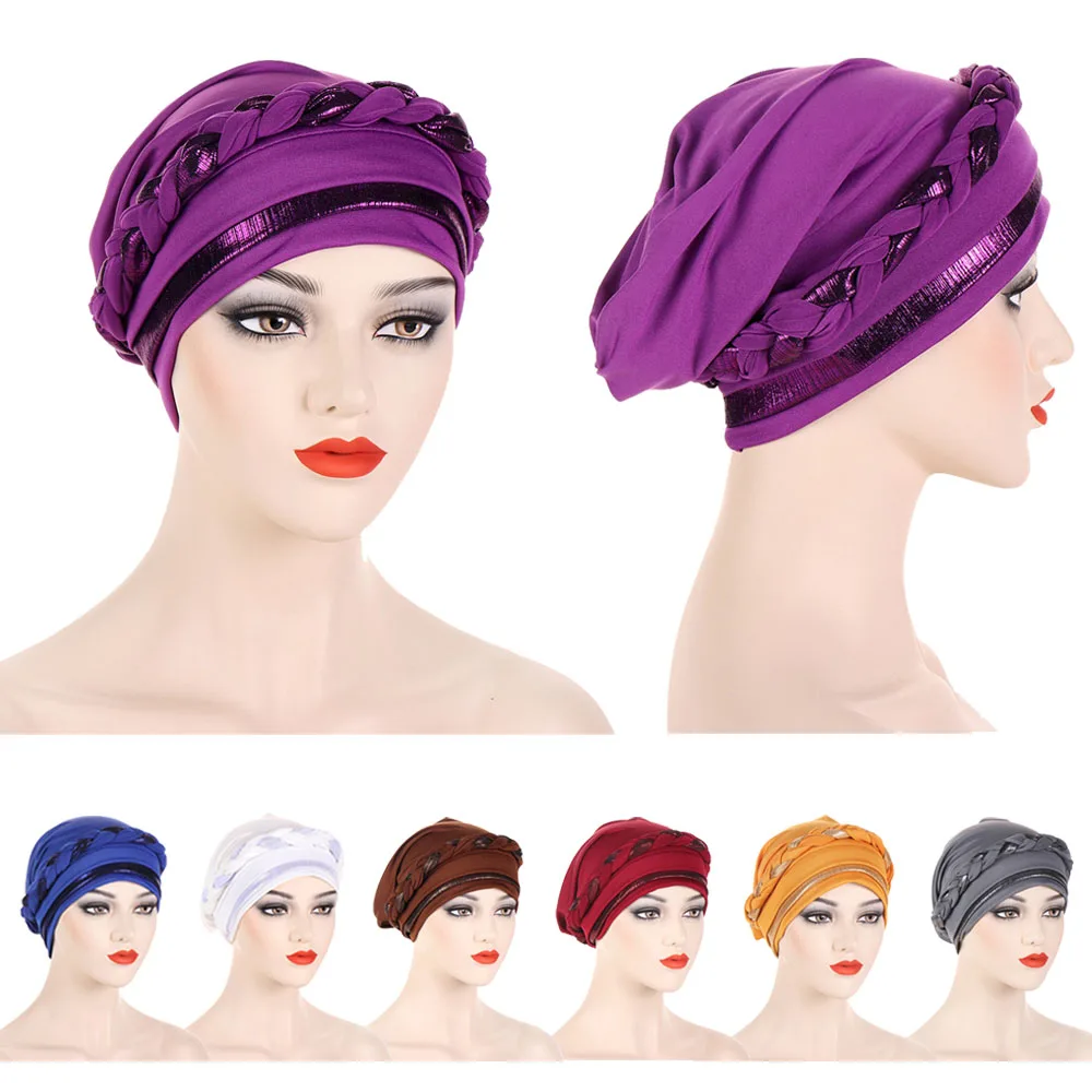 

Bohemian Style Handmade Braid Turban Cross Bandana Hat For Women Muslim Hijab Islamic Head Wrap Hair Loss Chemo Cap Headscarf