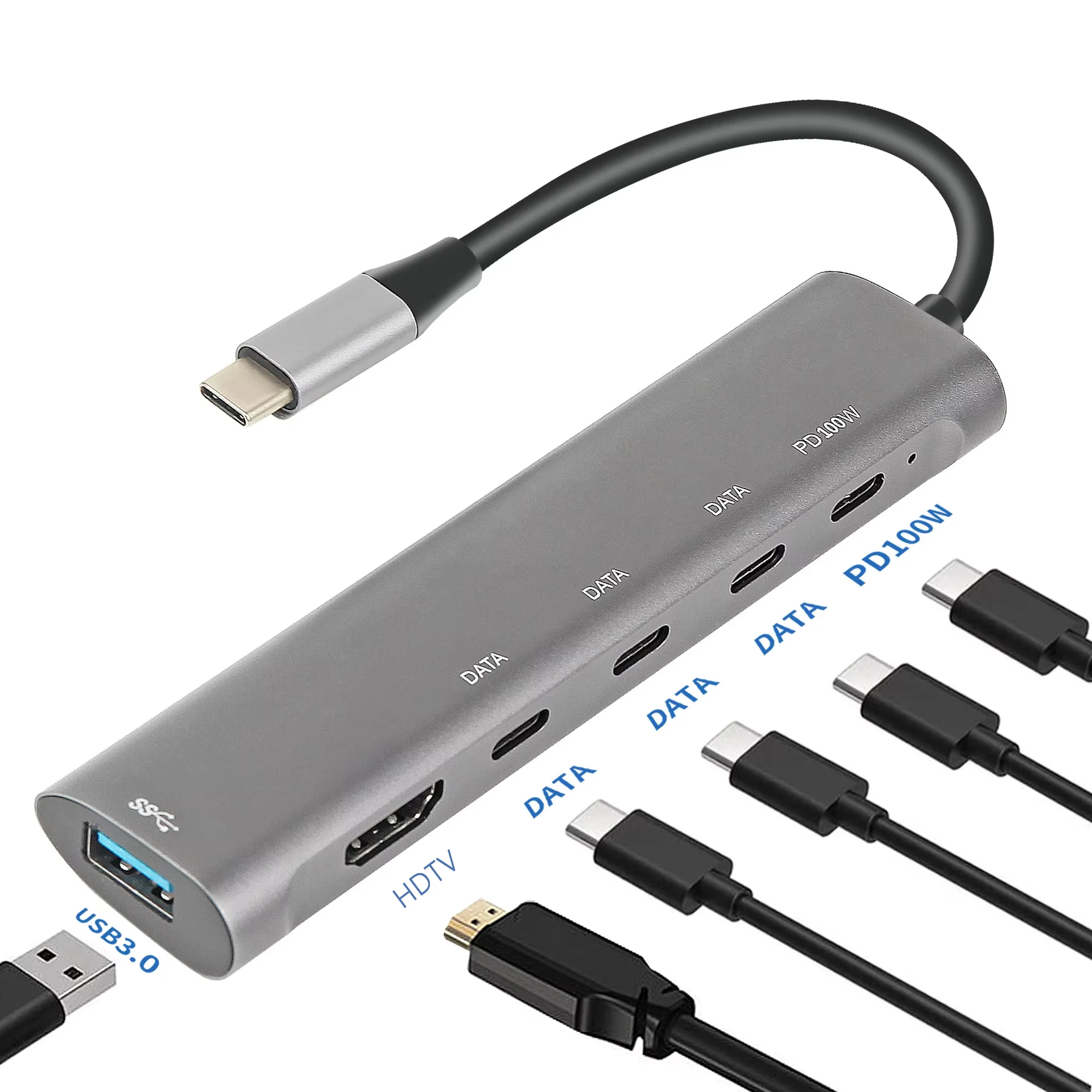 HUB USB C Hub 4K HDTV type c إلى USB 3.0 pd 100W DATA USB 2.0 محول متعدد المنافذ الخائن لملحقات الكمبيوتر المحمول ماك بوك USB HUB