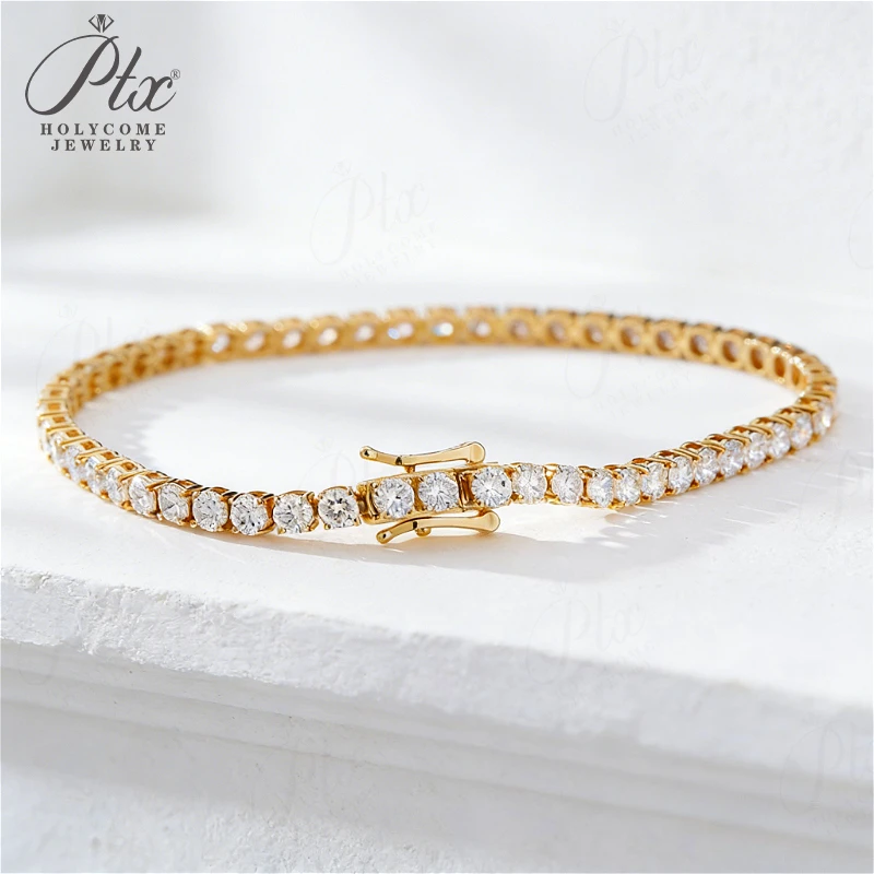 Tennis Bracelet Genuine 10K Gold Lab Grown Diamond 3.0mm Round Cut 6/6.5/7/7.5/8 Inch Wedding Advanced Luxury Jewelry Charms