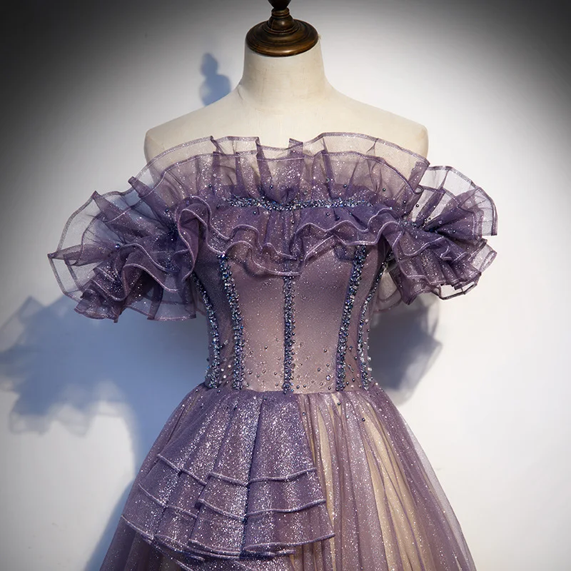 Robe de soirée violette pour femmes, asymétrique, épaule dénudée, élégante, longue, chœur, nouvelle collection