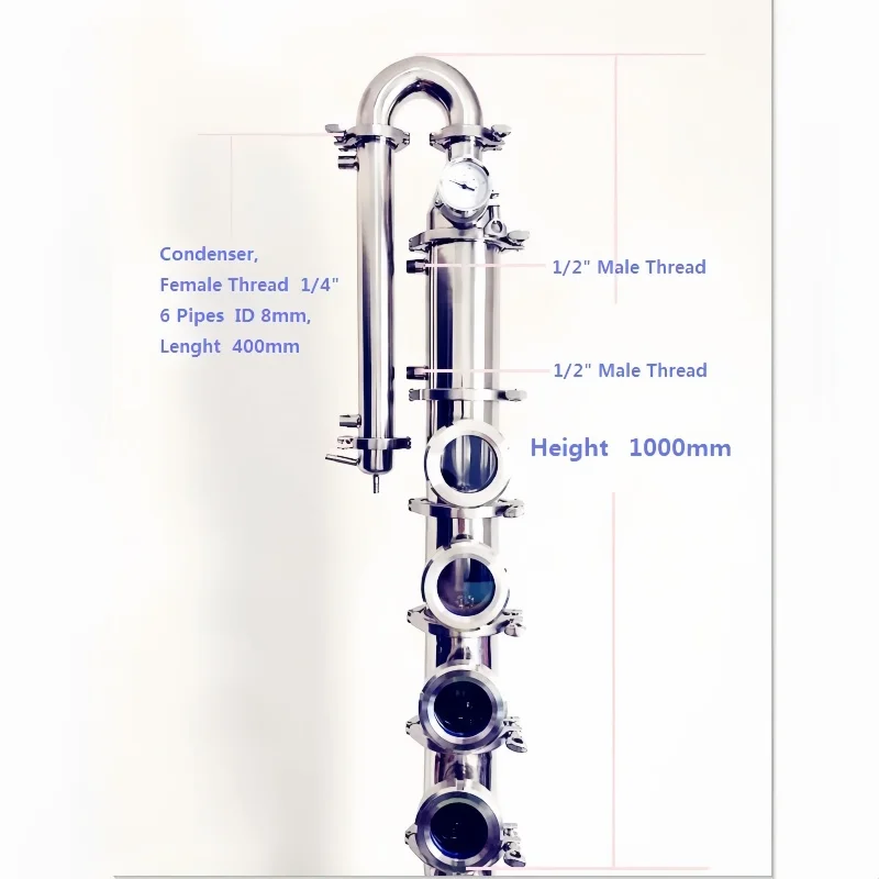 NEW 4" OD119mm  Flute Distiller With Copper Bubble Plate Sets*4 Column For Home-brewed Distillation,Stainless Steel 304