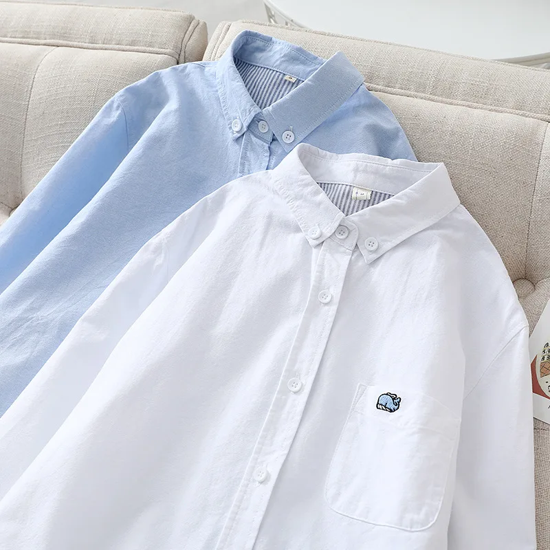 

[Ready Stock] High Quality Women 100% Cotton Blouse Shirt Women's Oxford Spinning Cotton Lapel Shirt Women