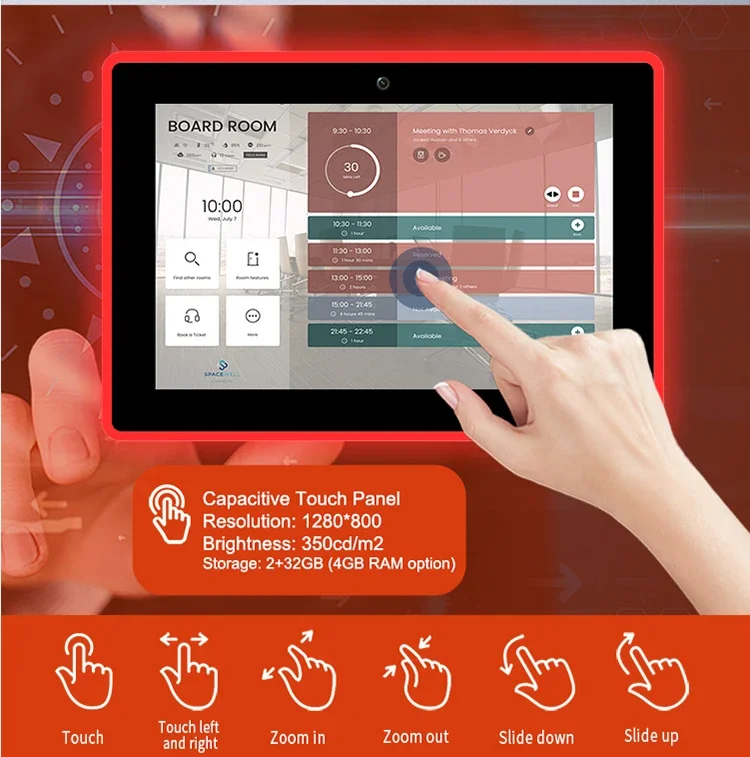 10.1 Inch RK3566 Quad Core Wi-Fi Android RJ45 Poe Wall Mount Tablet With Surrounding Led Light Bar Meeting Room