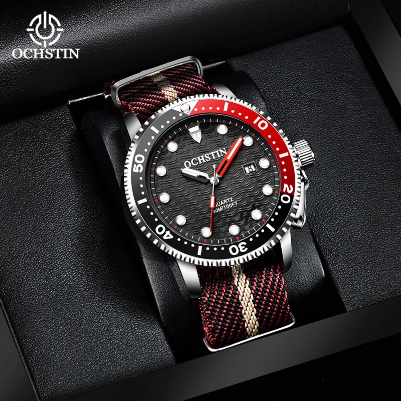 OCHSTIN Large-face Nautical men wristwatch with roomy dial Men's quick-dry durable nylon band wearproof crystal lens Clock