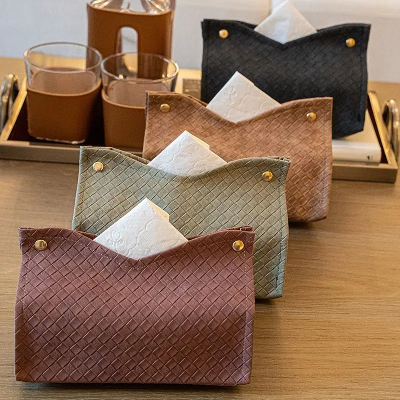 

New Luxury Tissue Box Retro Woven Paper Storage Box Pu Paper Holder Household Living Room Napkin Holder Home Decor