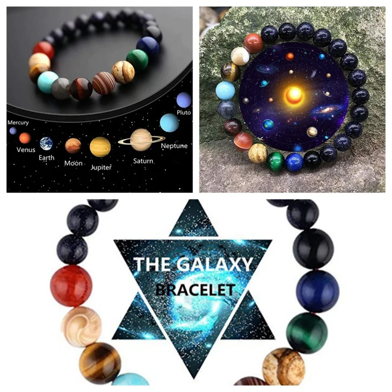 

Cosmic Galaxy Solar System Eight Major Planets Bracelet Obsidian Bead Bangles Fashion Jewelry For Father's Day GIfts Accessories