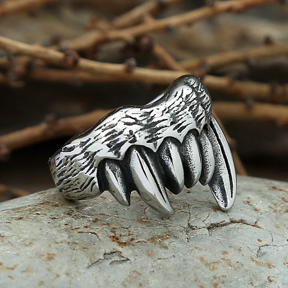 Fashion Personality Stainless Steel Animal Beast Teeth Ring For Men Boy Punk Biker Devil Teeth Rings Male Jewelry Gift Wholesale