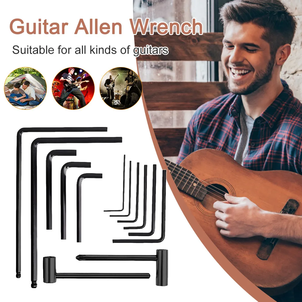 13pcs/Set Guitar Wrenches Professional L Shaped Hex Hexagon Key Allen Wrench Guitar Neck Truss Rod Adjustment Accessories