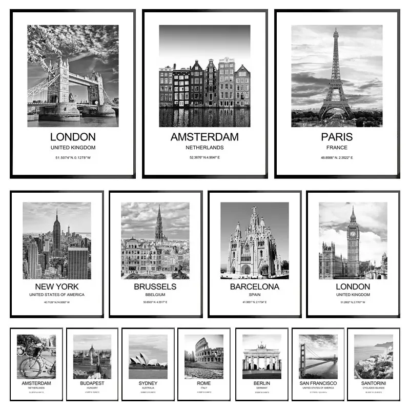 

City Poster New York London Paris Wall Art for Livingroom Decoration Picture on The Wall Sheets for Paintings Canvas Home Decor
