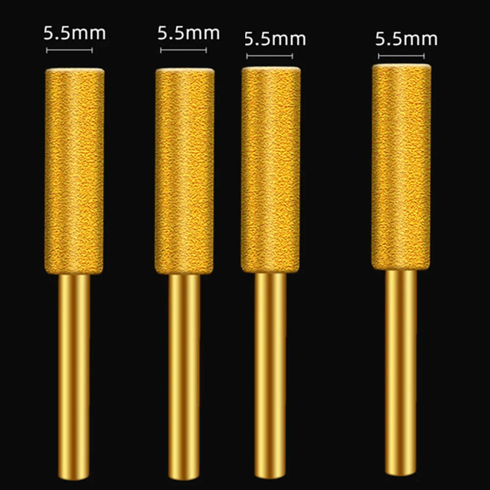 4pcs Diamond Coated Cylindrical Burr 4mm 4.8mm 5.5mm Chainsaw Sharpener Stone File Chain Saw Sharpening Carving Grinding Tools